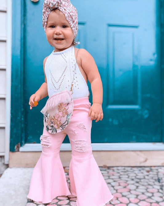 Barbie Denim Bell Bottoms | Distressed Pink